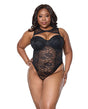 Lace Teddy w/Padded Underwire Cups & Removable Neck Accent - Black 3X/4X by Coquette