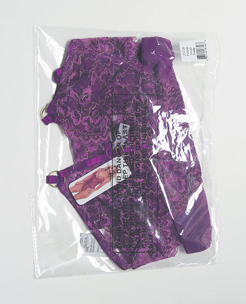 Metallic Stretch Lace & Mesh Teddy w/Detachable Panty - Purple MD by Coquette