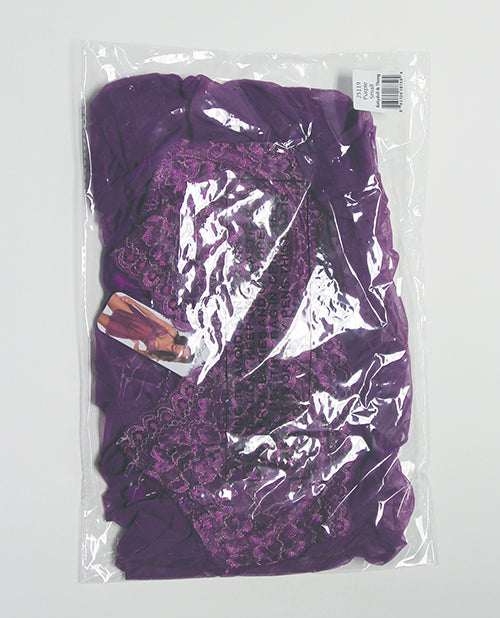 Metallic Stretch Lace & Mesh Babydoll w/Thong - Purple MD by Coquette