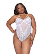 Floral Scallop Stretch Lace & Mesh Teddy - White 1X/2X by Coquette