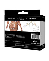 Coquette Satin Ribbon Elastic Harness & Cuffs Set — White/Gold, Queen