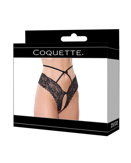 Coquette Lace Hipster Panty with Bow — Black, Large