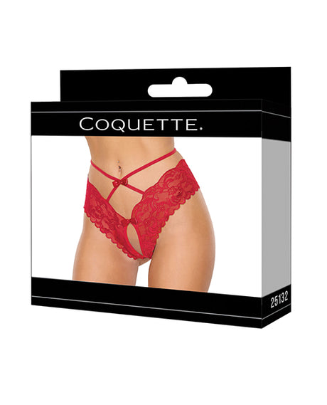 Coquette Lace Hipster Panty with Bow Detail — Red Large