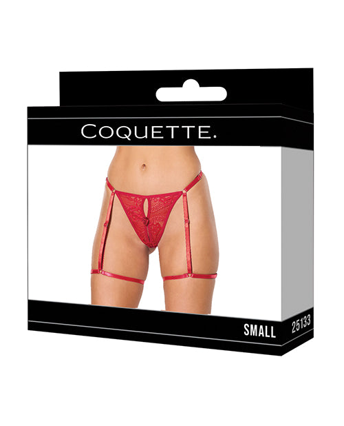 Lace Thong w/Garters and Bow Detail - Red SM by Coquette