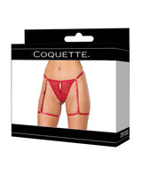 Lace Thong w/Garters and Bow Detail - Red XL by Coquette