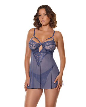 Twilight Fever Lace & Mesh Babydoll w/G-String - Navy SM by Coquette