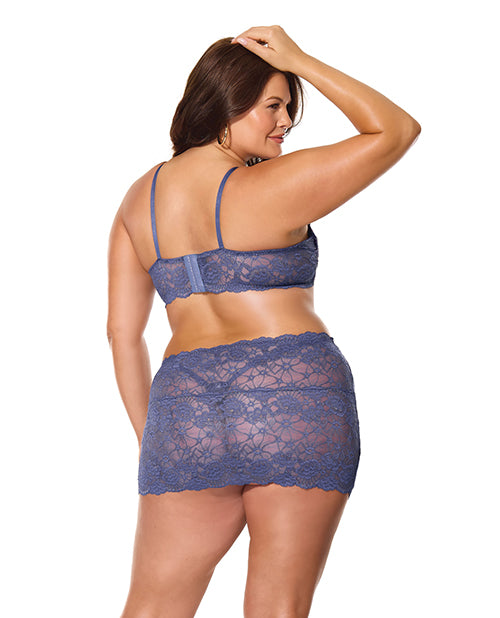 Twilight Fever Lace Bra & Skirt - Navy 1X/2X by Coquette