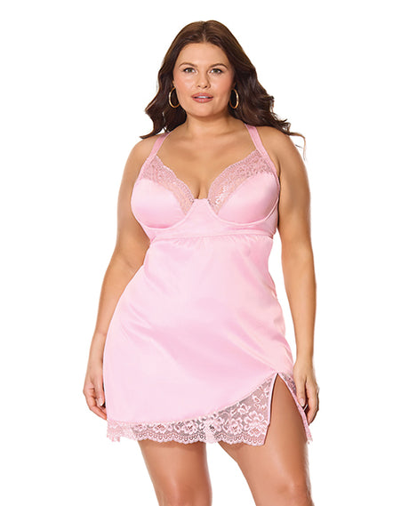 Kissed by Satin Underwire Chemise - Pink 1X/2X by Coquette