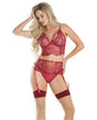 Lace Bra & Garter Set w/Cutaway Cups & Adjustable Straps & Thong Merlot LG by Coquette