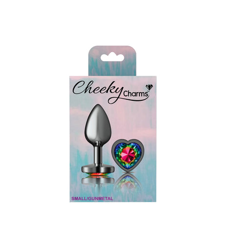 Rainbow Heart Gem Gunmetal Metal Plug - Sm