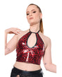 Darque Metallic Wet Look Keyhole Halter Top - Red/Black LG by Darque