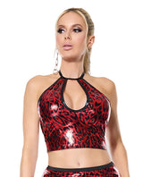 Darque Metallic Wet Look Keyhole Halter Top - Red/Black MD by Darque