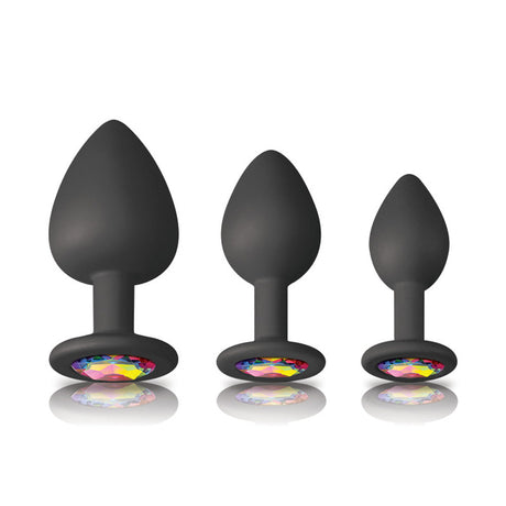 nsnovelties Glams Spades Trainer Kit — 3-Piece Black Silicone Plugs - NSN0509-03