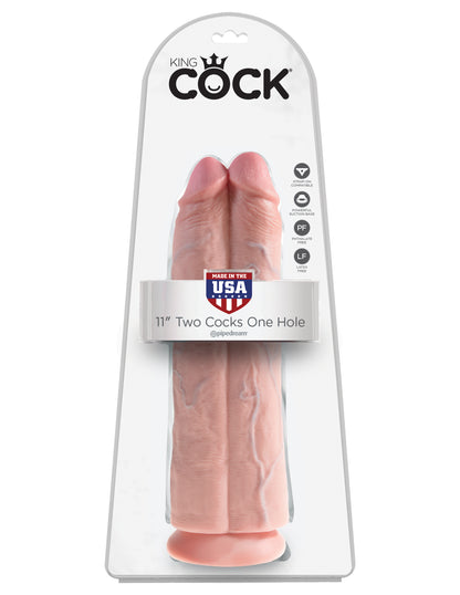 King Cock 11" Two Cocks One Hole - Flesh by Pipedream