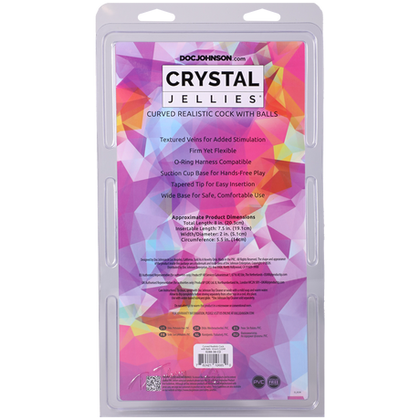 Doc Johnson Crystal Jellies Curved Realistic Dildo with Balls, 8 in Clear - DJ0288-38-CD