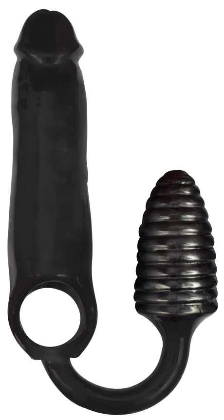 Rooster XXXPander Penis Sheath with Ribbed Plug — Black - 643380986269