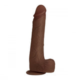 10 Inch Real Skin Silicone Dildo with Balls - Dark - image 3