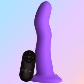 Simply Sweet Wavy Vibrating Silicone Dildo — 7.1in Purple - 653078944112