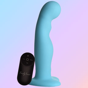 Simply Sweet Curved Vibrating Silicone Dildo — 7.1in, Blue - 653078944129