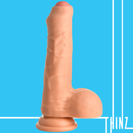 Thinz 7-Inch Uncut Dildo with Balls, Light TPE, Suction Cup - 653078944082
