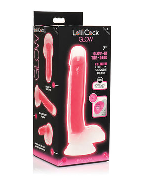 Curve Toys Lollicock 7" Glow In The Dark Silicone Dildo w/Balls - Pink by Lollicock