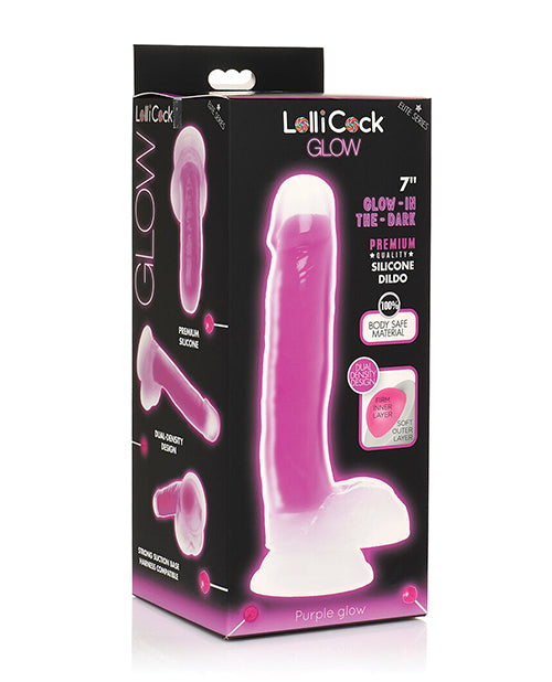 Curve Toys Lollicock 7" Glow In The Dark Silicone Dildo w/Balls - Purple by Lollicock