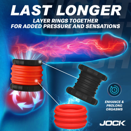 Jock 2-in-1 Silicone Cock Ring Set, Black & Red (Two Sizes) - 653078945089