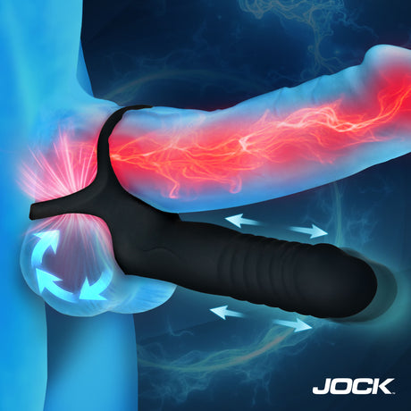Jock Double-Thrust Wearable Dildo with Remote & C‑Ring, Black - 653078945270
