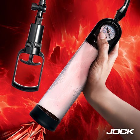 Jock Pump Up Gauge Penis Pump with Pull Handle, Clear/Black - JOCK-CN1033