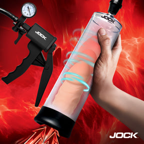 Jock Pump Up Penis Pump with Gauge & Trigger Handle, Clear/Black - JOCK-CN1035