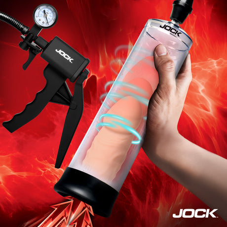 Jock Pump Up Penis Pump with Gauge & Trigger Handle, Clear/Black - JOCK-CN1035