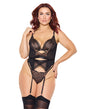 Pleasure Collection Feline Fatale Bustier & G-String 2 pc Set (Stockings not Included) - Black QN by Coquette Pleasure Collection