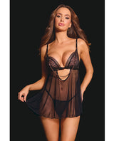 Pleasure Collection Feline Fatale Babydoll & G-String 2 pc Set - Black O/S by Coquette Pleasure Collection