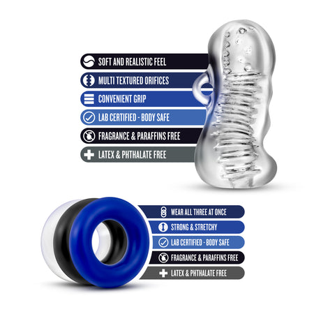 Blush Quickie Jerk Off Kit — Clear Stroker & Donut Rings - BL-50139