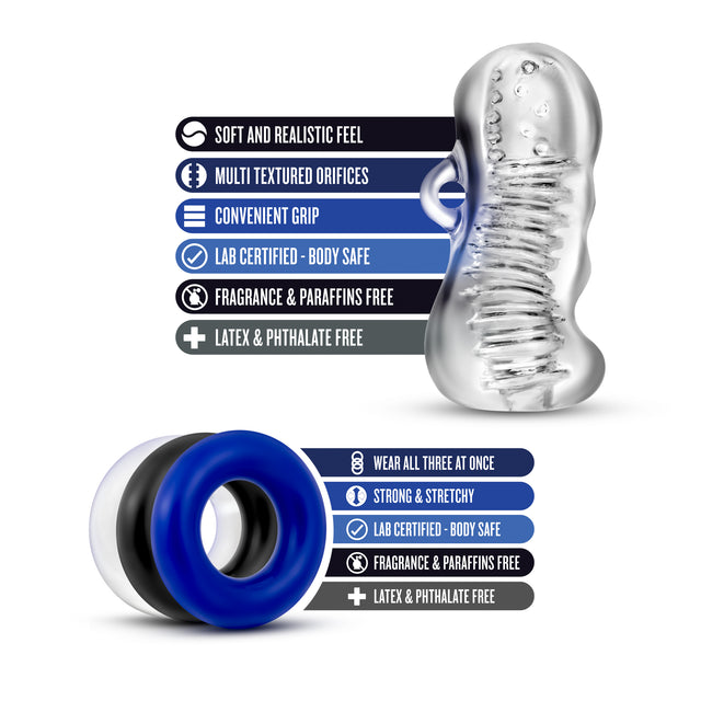 Blush Quickie Jerk Off Kit — Clear Stroker & Donut Rings - BL-50139