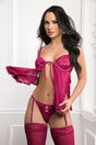 G-World Raspberry 3-Piece Tie-Front Babydoll Set, One Size - GWD-OH2454PINK