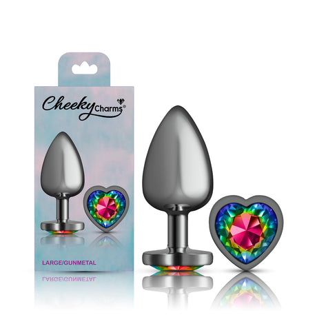 Rainbow Heart Gem Gunmetal Metal Plug - Lg