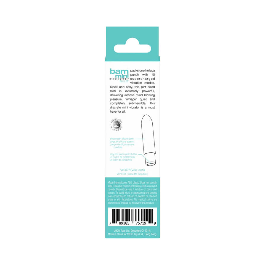 VeDO Bam Mini Rechargeable Bullet Vibrator — Turquoise - VI-P1401