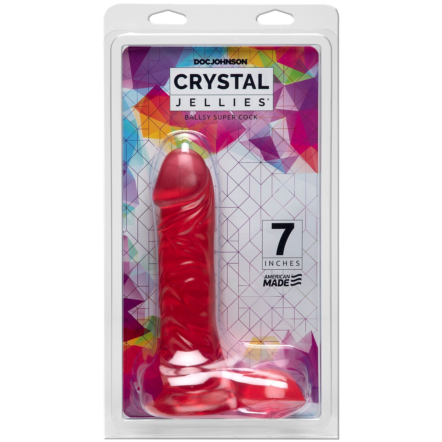 Crystal Jellies 7 Inch Ballsy Supercock - Pink by Doc Johnson