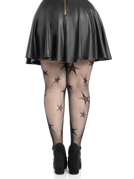 Leg Avenue Star Net Tights 1X–2X Black (93% Nylon, 7% Spandex) - LA-9916XBLK1X2