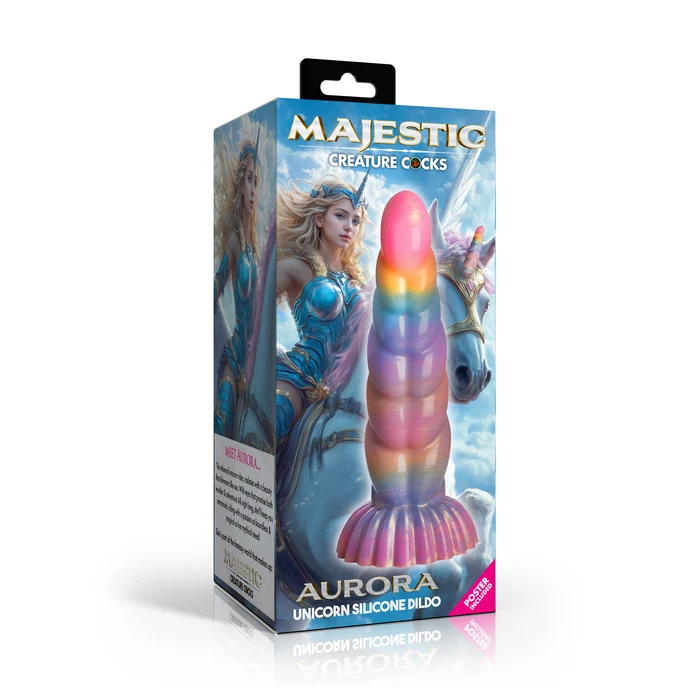 XR Brands Aurora Unicorn Silicone Dildo, 7.3" Insertable, Multi - CC-AH933