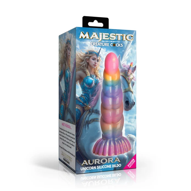 XR Brands Aurora Unicorn Silicone Dildo, 7.3" Insertable, Multi - CC-AH933