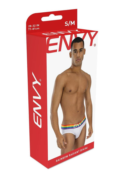 Envy Menswear Rainbow Radiant Briefs — White with Rainbow Waistband, Small/Medium - BLE117-WHTSM