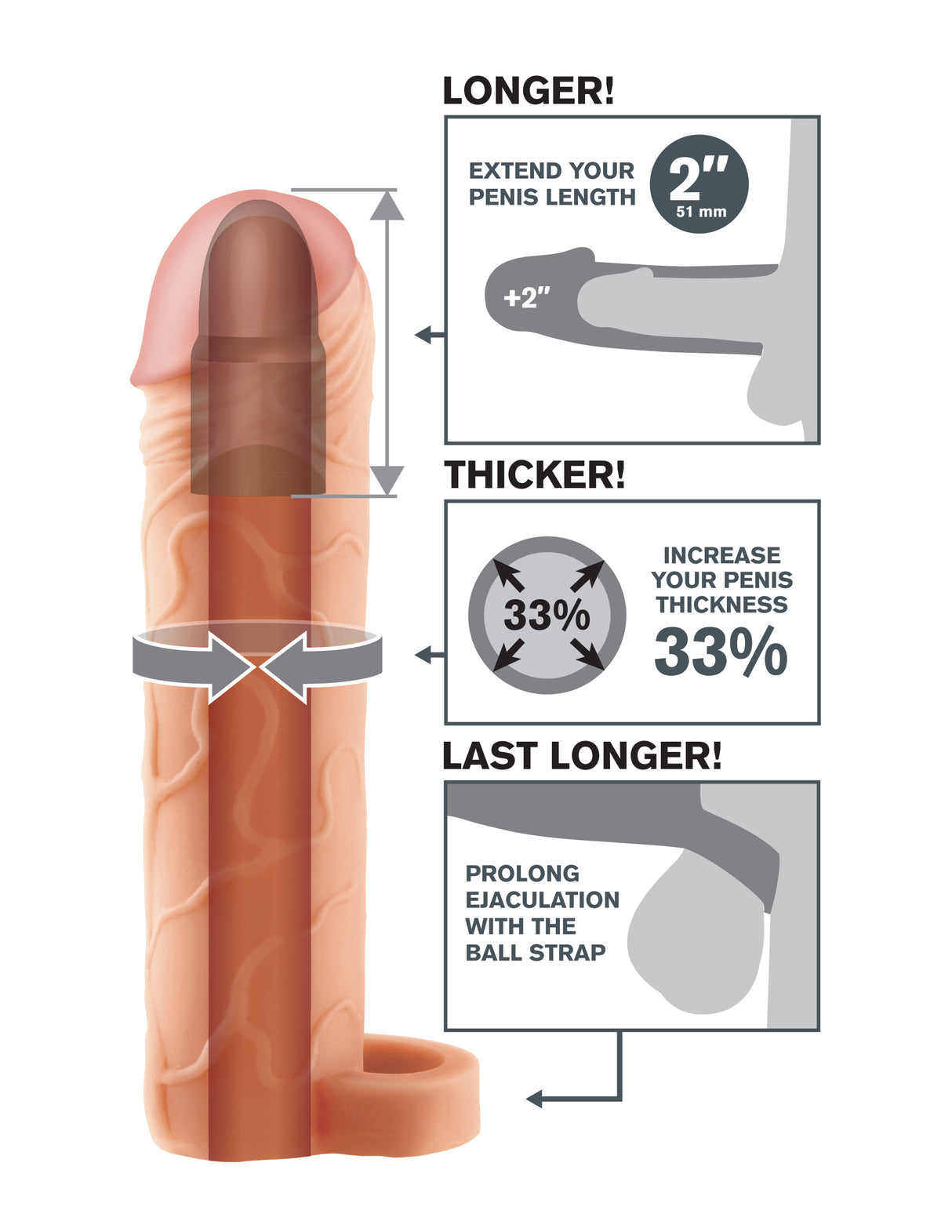 Fantasy X-Tension Perfect 2-Inch Extension With Ball Strap - Flesh by Pipedream