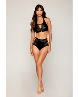 Stretch Faux Leather and Eyelash Lace Bralette w/High-Waisted Panty - Black LG by Dreamgirl