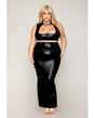 Stretch Faux Leather Harness Bra & Long Slip Skirt - Black 1X by Dreamgirl