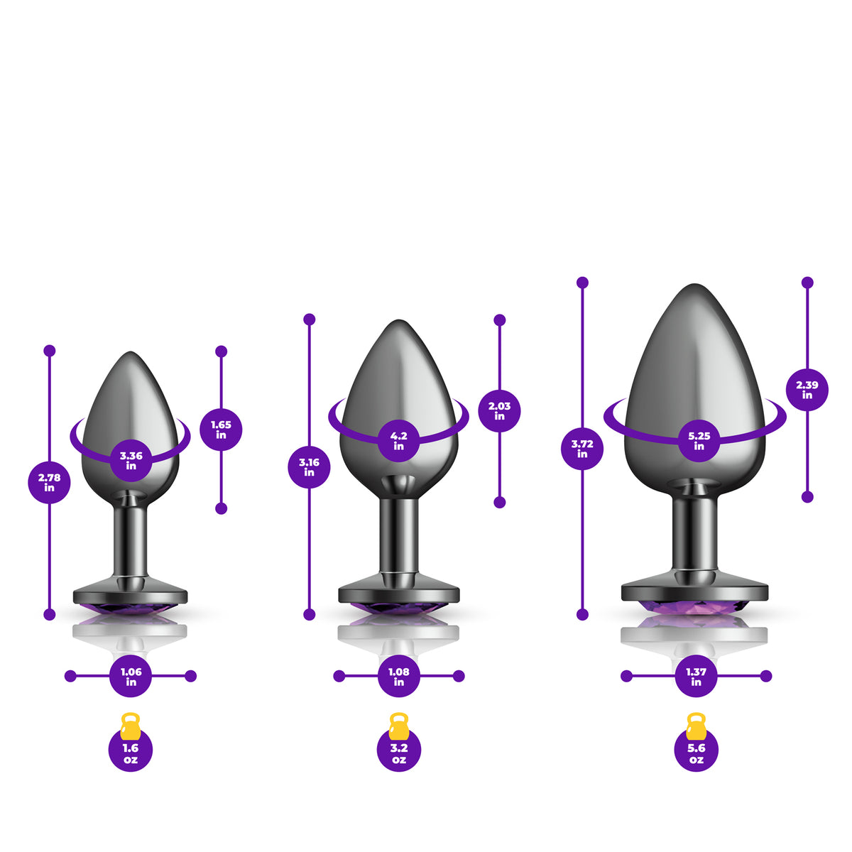 Purple Round Gem Anal Trainer Kit - Gunmetal