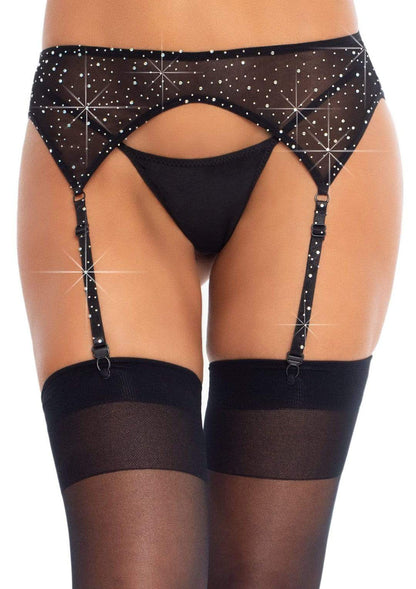 Rhinestone Garter Belt - One Size - Black by Leg Avenue