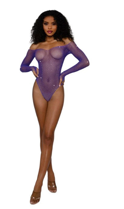 Dreamgirl Rhinestone Off-Shoulder Bodystocking, One Size - DG-14310UVOS