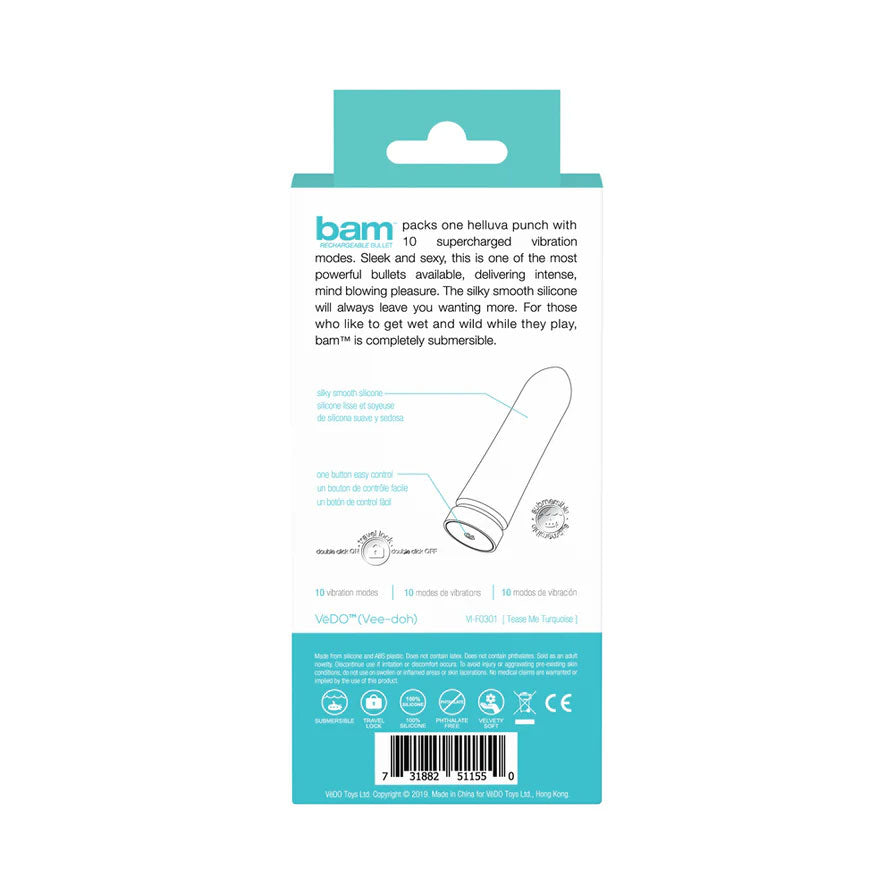 Bam Rechargeable Bullet - Tease Me Turquoise by VeDO